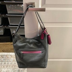 Coach Grey Shoulder Bag with Pink Accents.